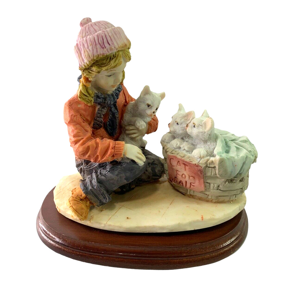 "Cat For Sale" Figurine with Wood Base‎ Kittens Girl Home Decor